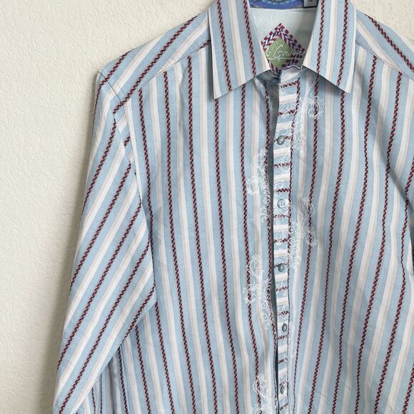 Robert Graham Mens Small Blue Striped Button Up Shirt Long Sleeve Preowned - Picture 2 of 12